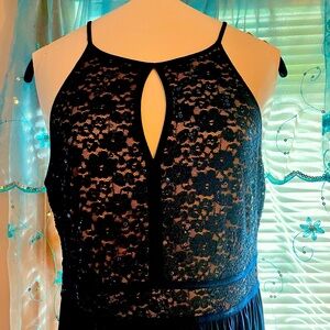 Navy blue full length gown, size 12. Professionally cleaned